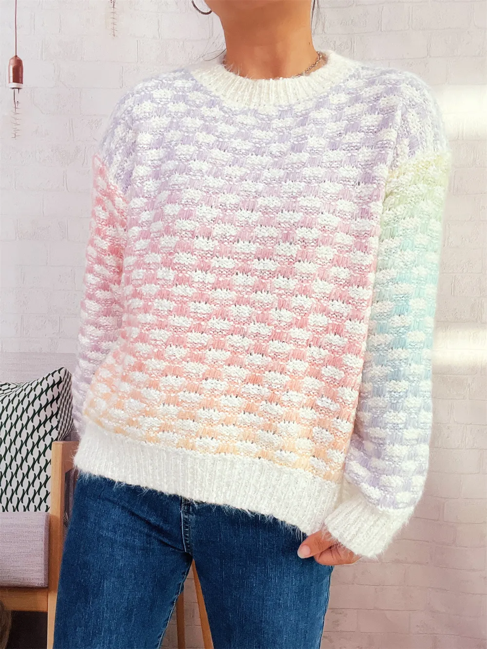 Rainbow Gradient Round Neck Sweater, image 4