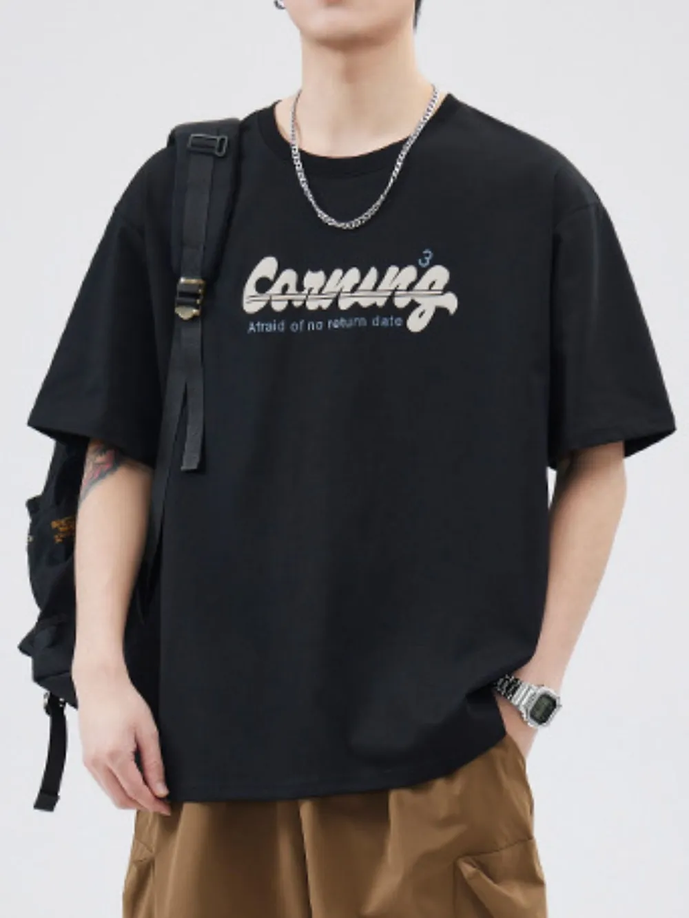 Men's Plus Size Letter Round Neck Half Sleeve T-Shirt, image 2