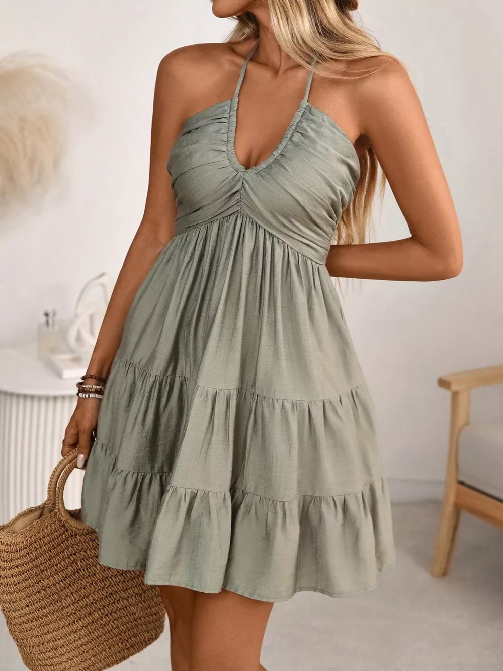 Smocked Halter Neck Tiered Dress, image 27