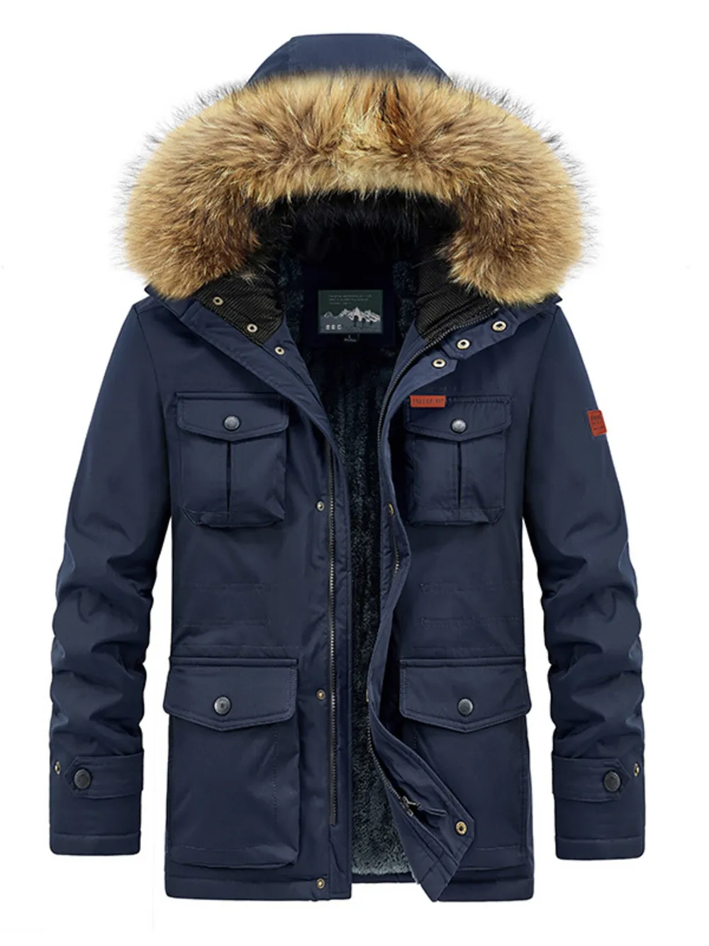 Men's Plus Size Fur Hooded Warm Winter Coat, image 7
