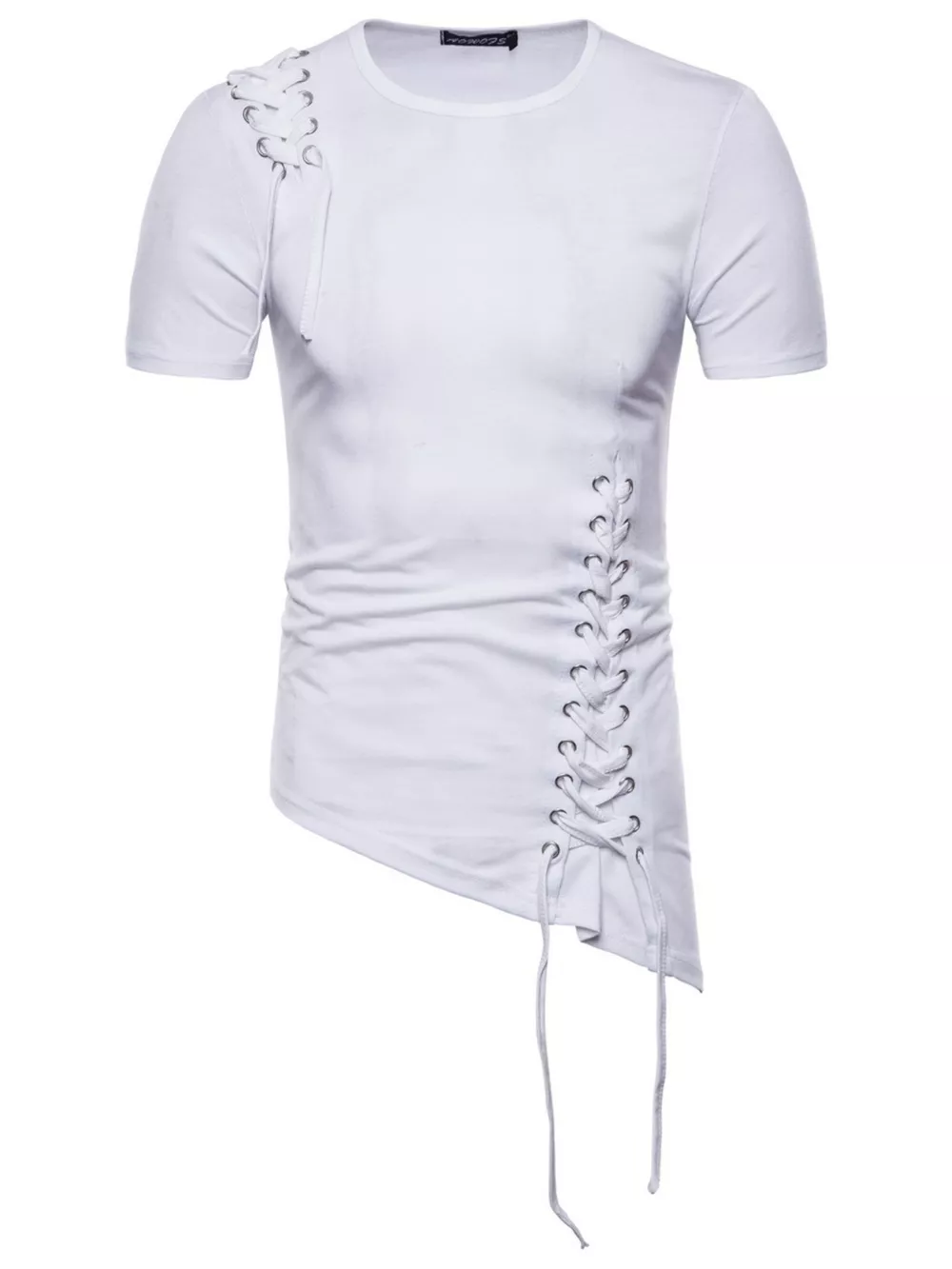 Men's Lace-Up Asymmetric Hem T-Shirt, image 12