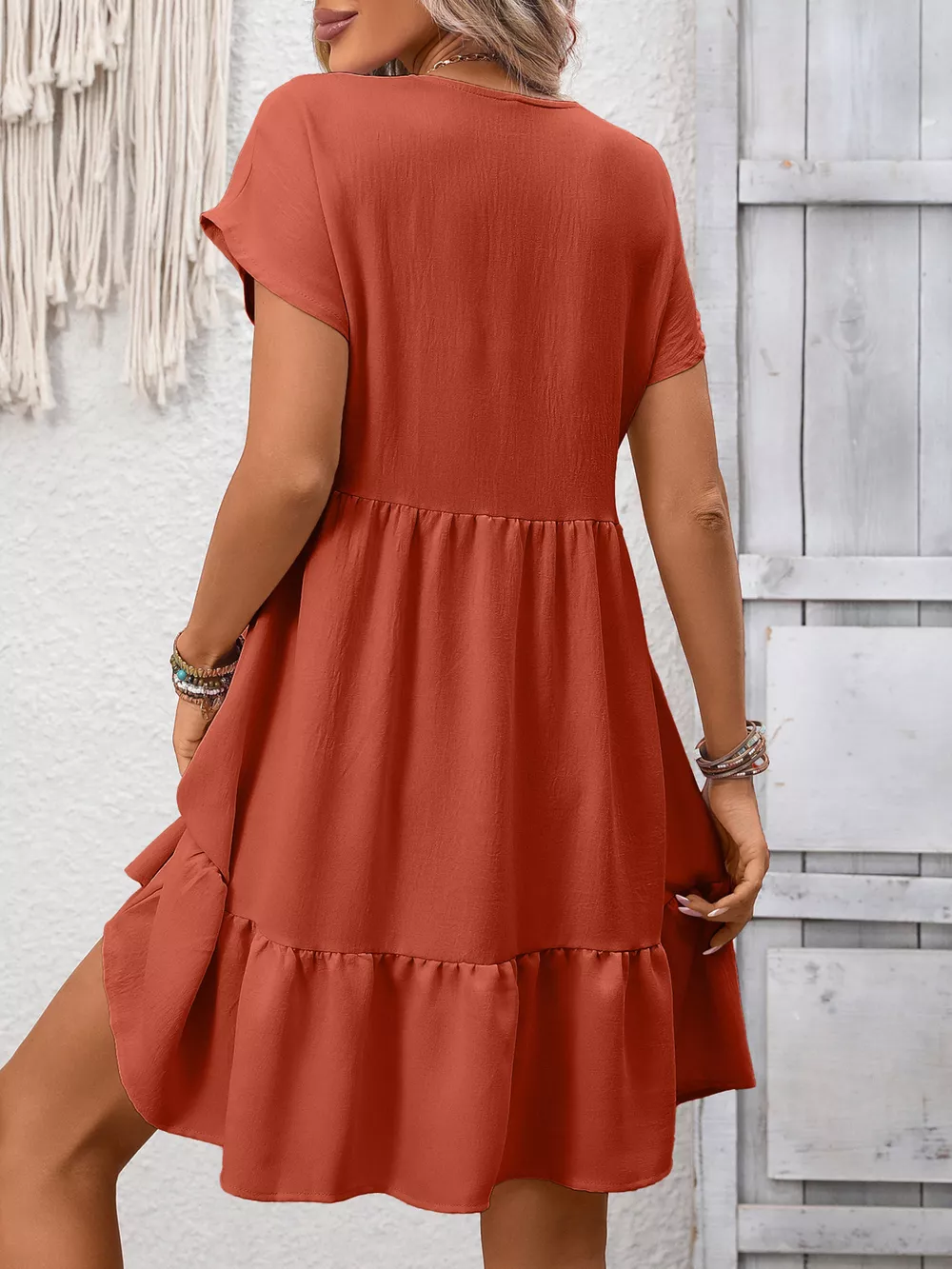 Casual V-Neck Ruffle Hem Mini Dress, image 16