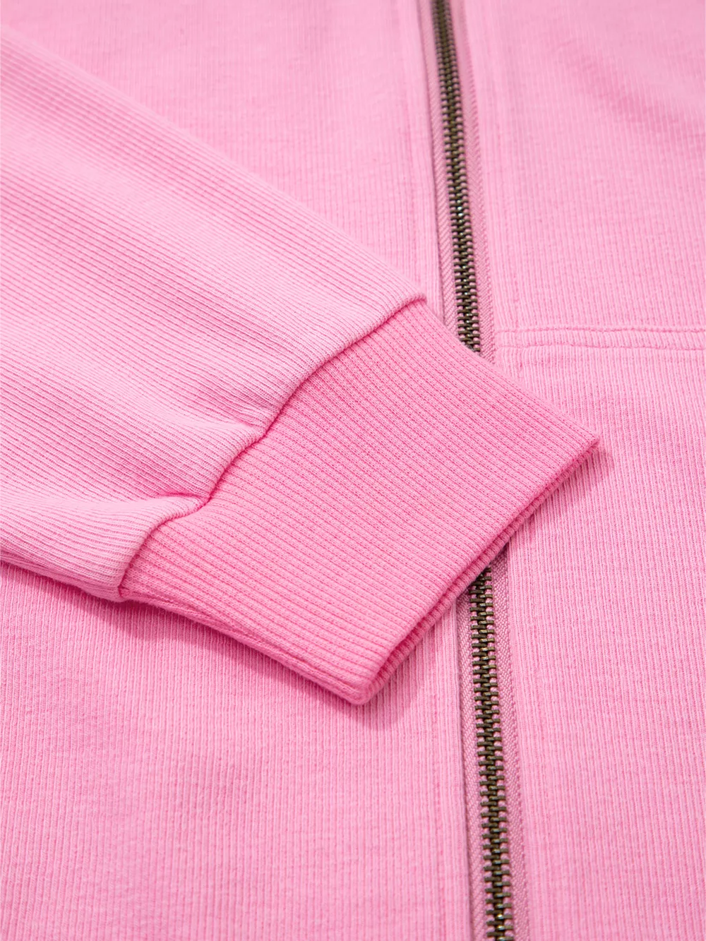 Solid Color Ribbed Zip Up Drawstring Hooded Jacket, image 10