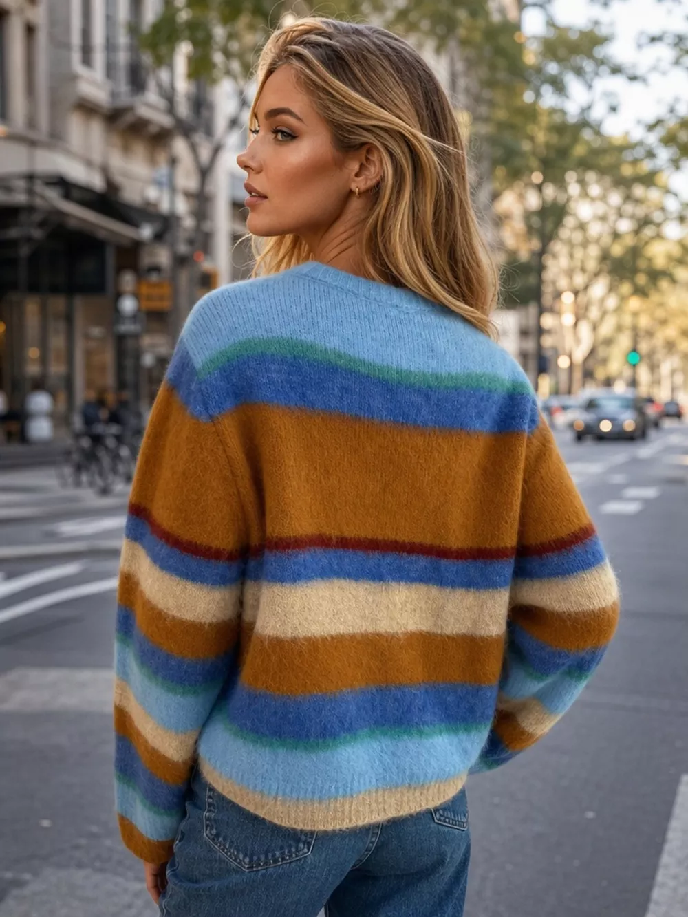 Fuzzy Striped Crew Neck Sweater, image 5