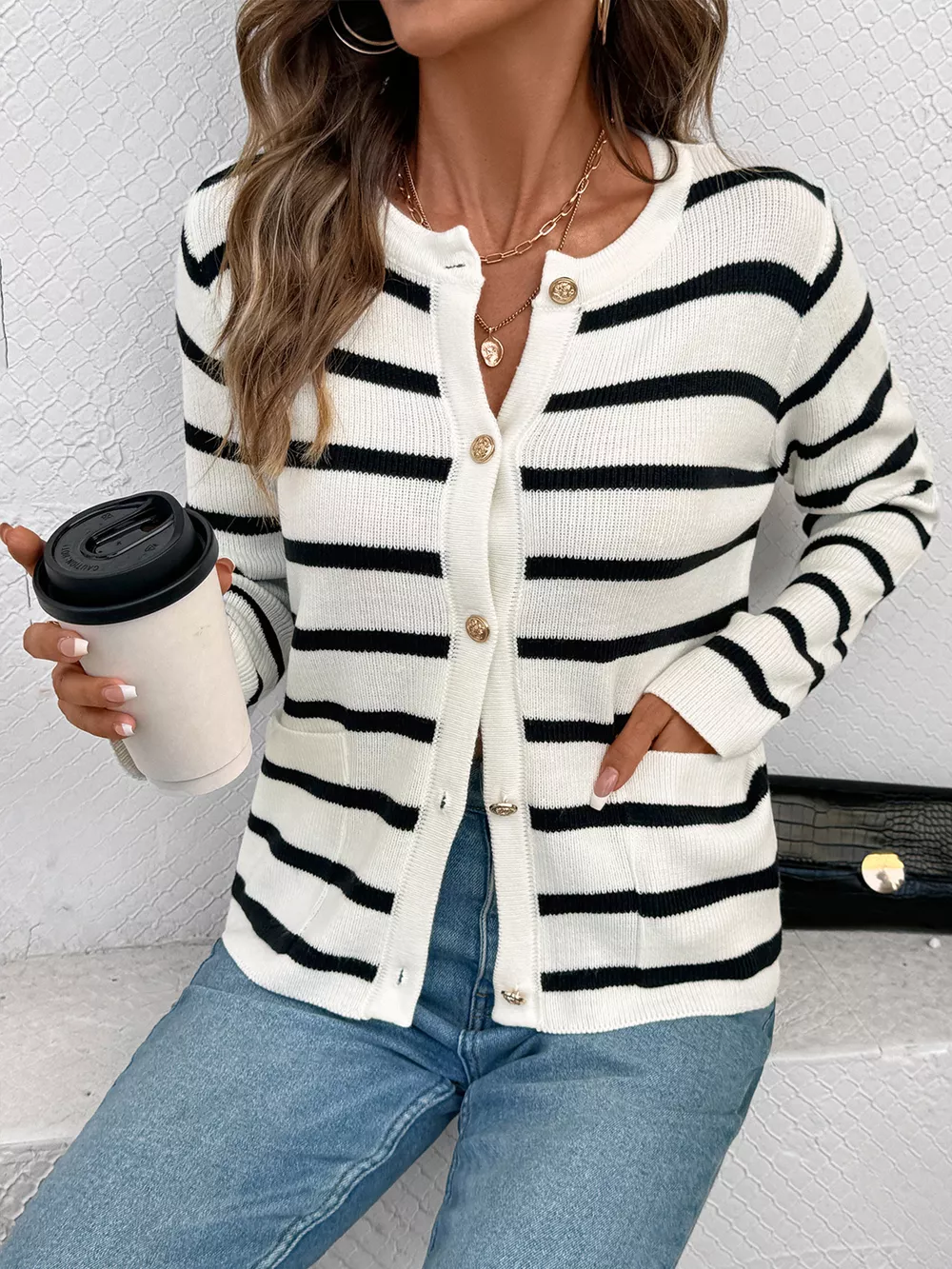 Striped Button-Front Cardigan, image 11