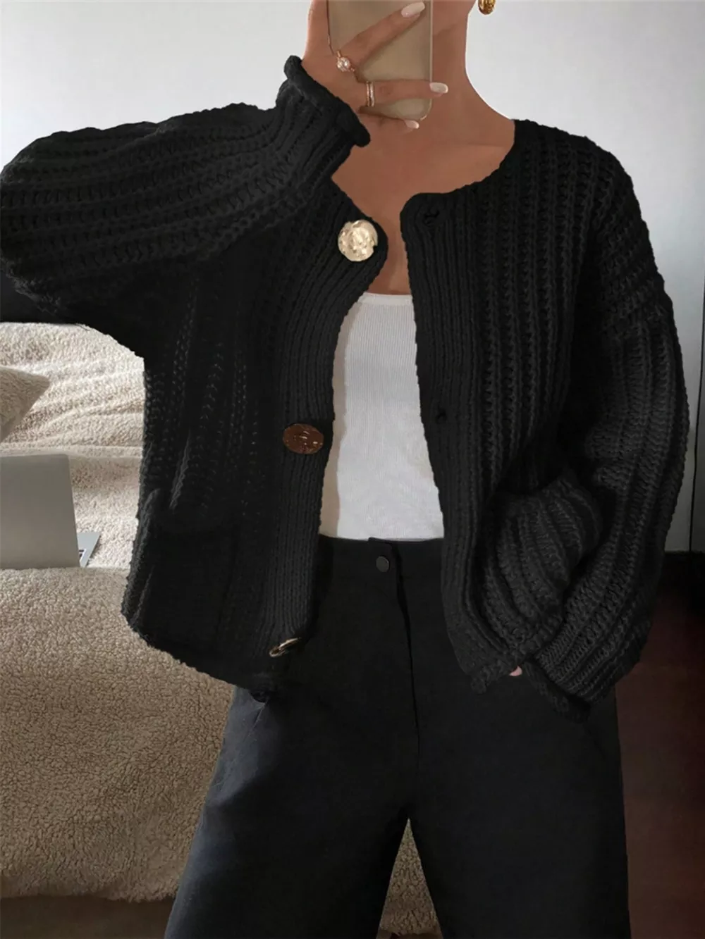 Button Up Dropped Shoulder Cardigan, image 9