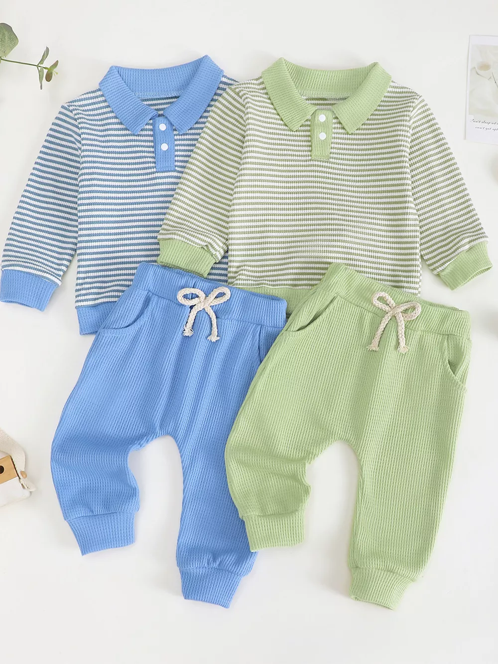 Children's Striped Polo Shirt & Pants Set, image 2