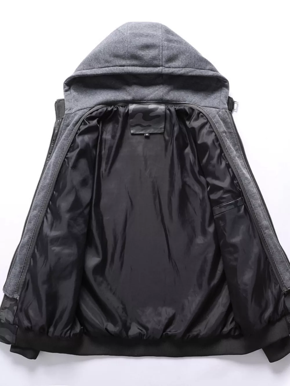 Men's Full Size Camouflage Hooded Faux Leather Jacket Plus Size, image 4