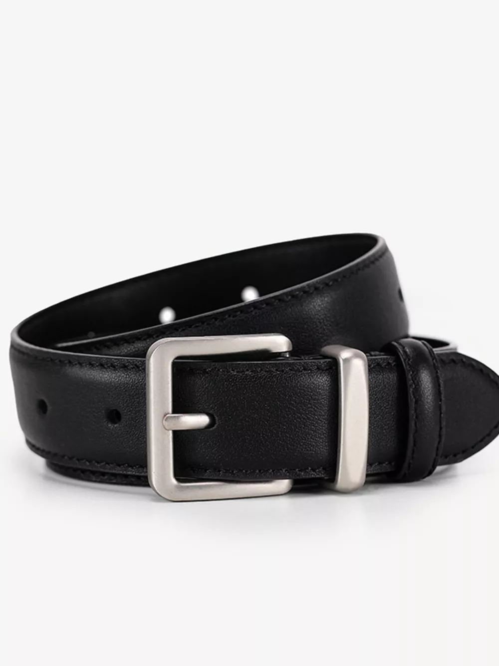 Classic Leather Belt with Silver Buckle, image 3