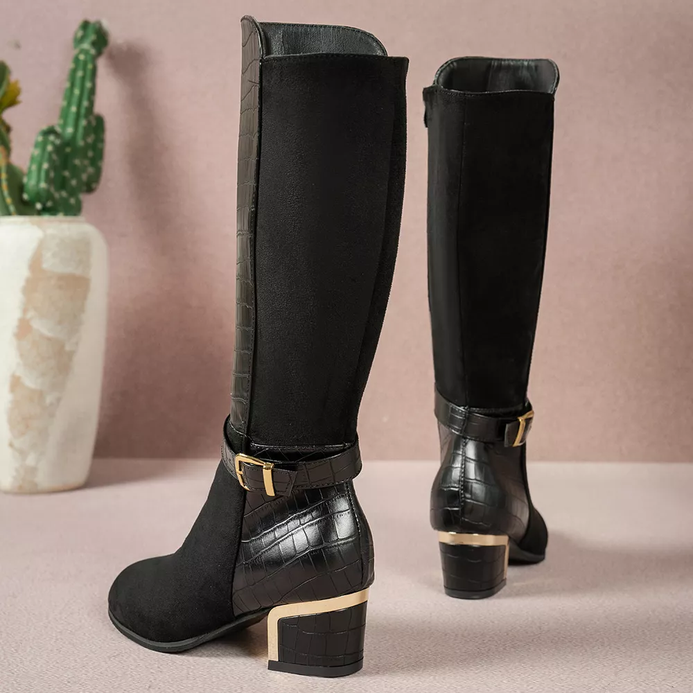 Crocodile Texture Knee-High Boots, image 3