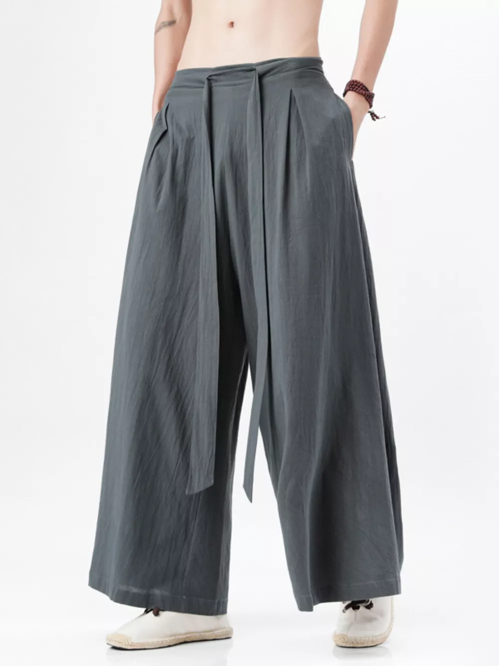 Men's Plus Size Wide Leg Pants with Tie Waist, image 4