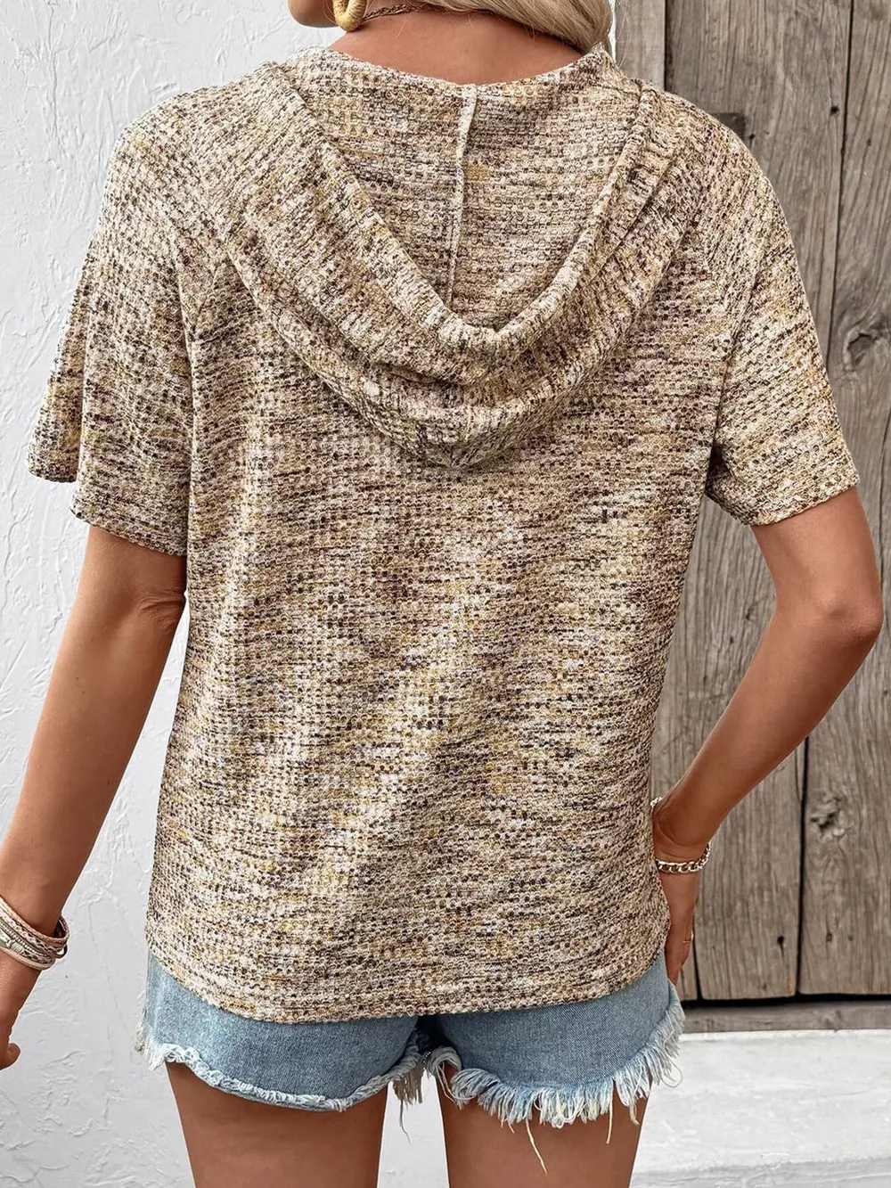 Drawstring Short Sleeve Hooded Top, image 14