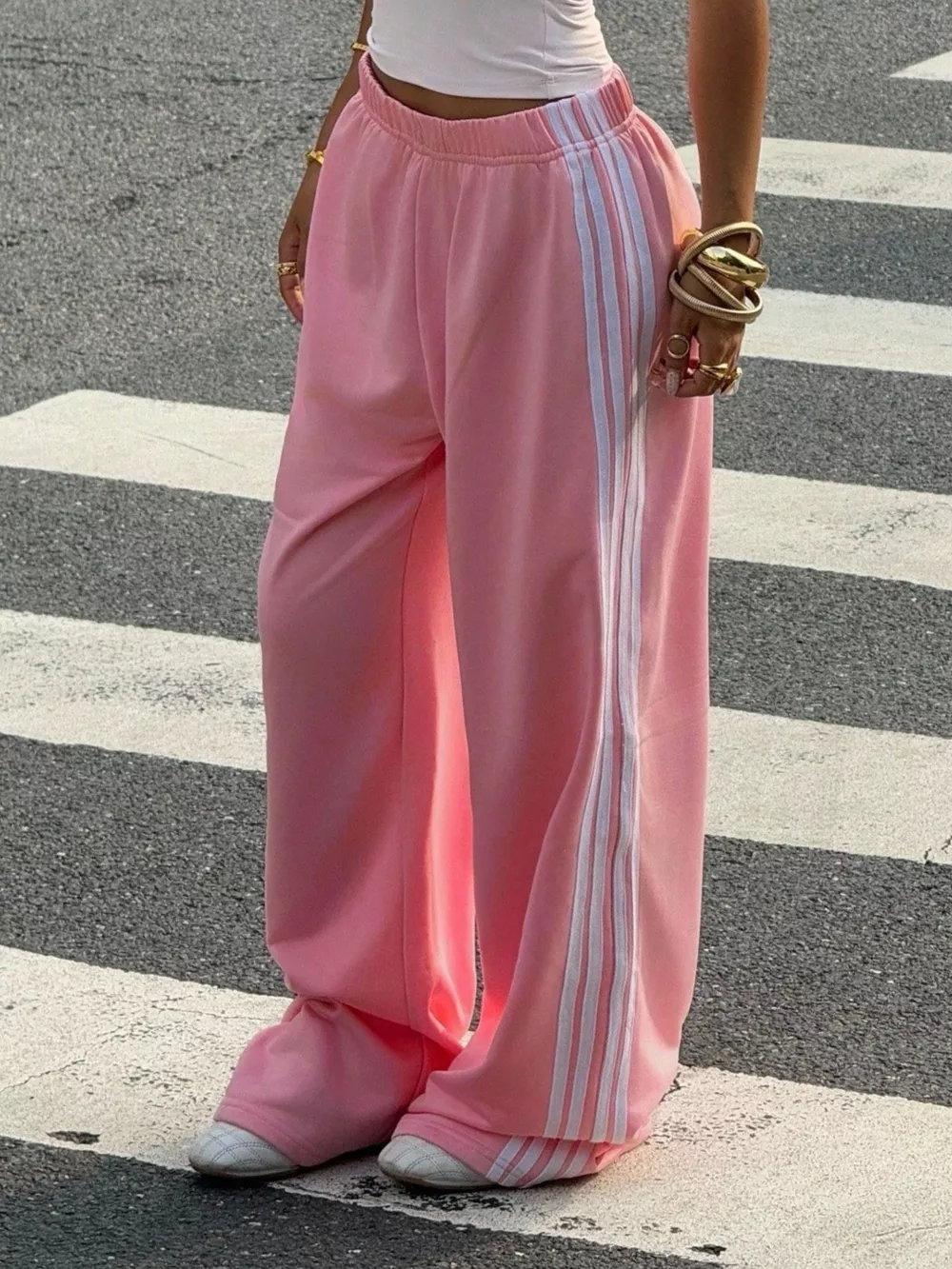 High-Waisted Wide-Leg Track Pants with Side Stripes, image 6