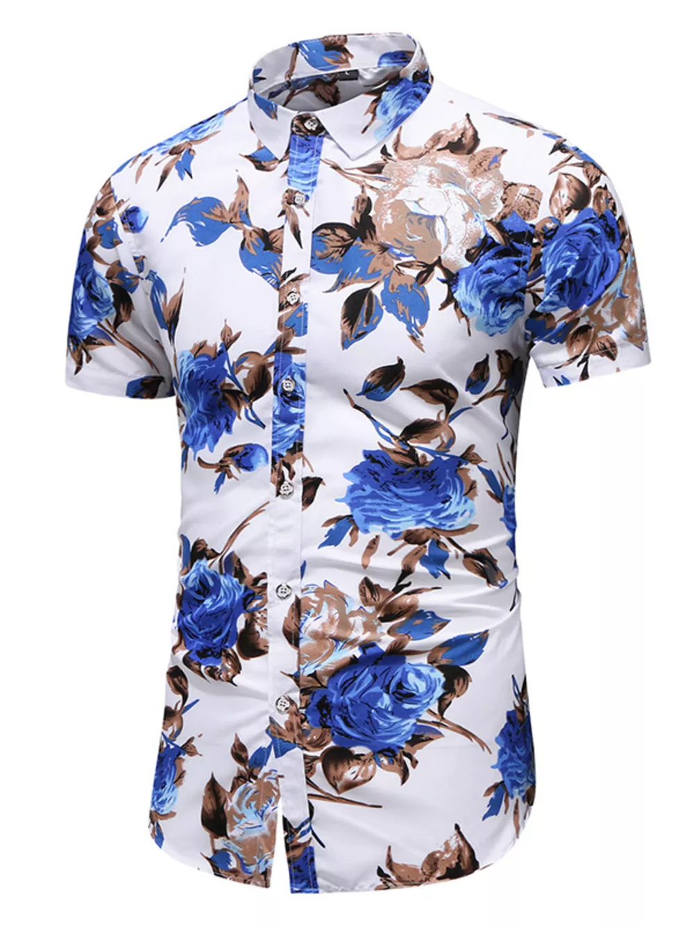 Men's Plus Size Floral Print Short Sleeve Casual Shirt, image 2
