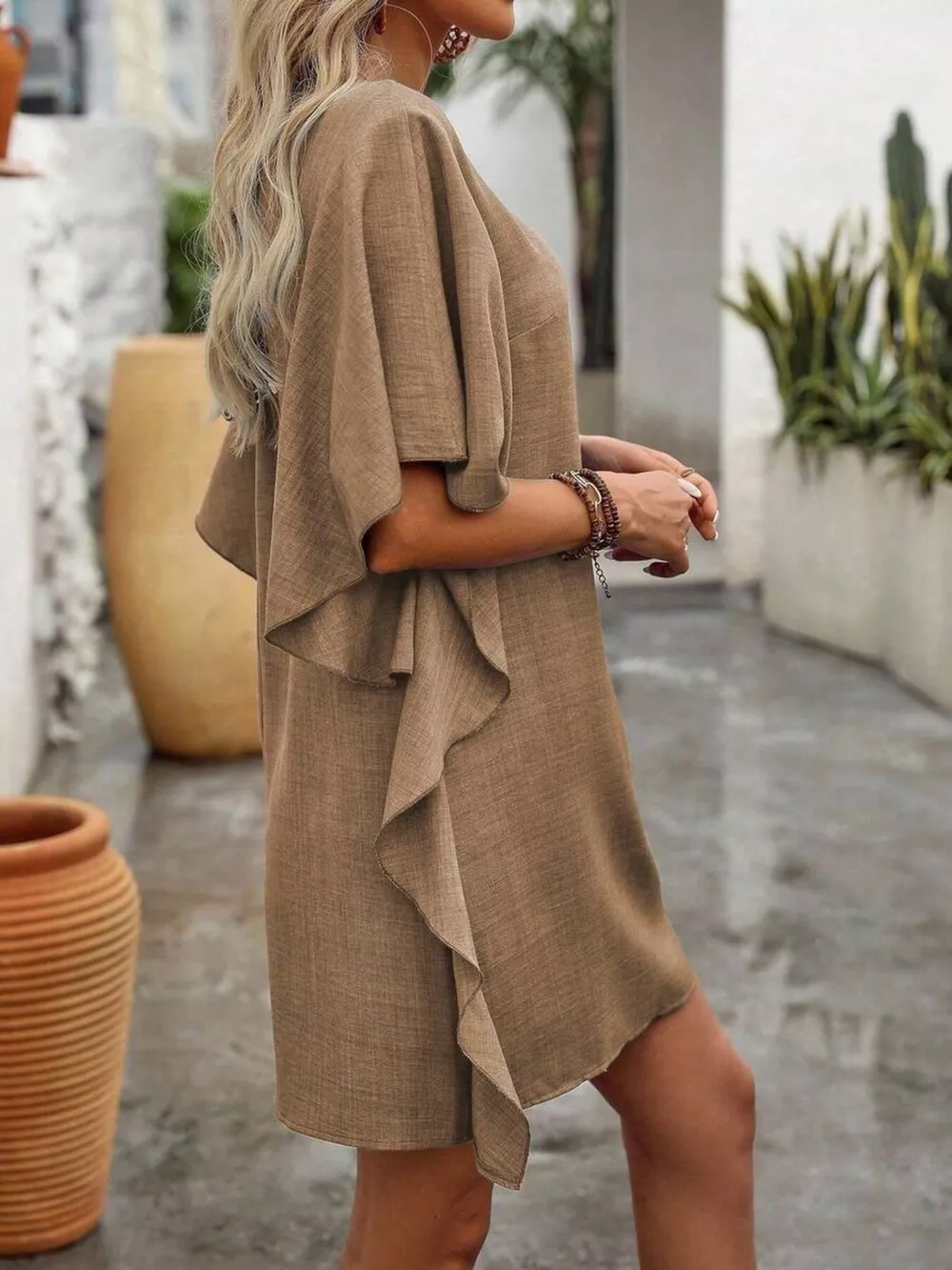 Ruffled Flutter Sleeve V-Neck Mini Dress, image 19