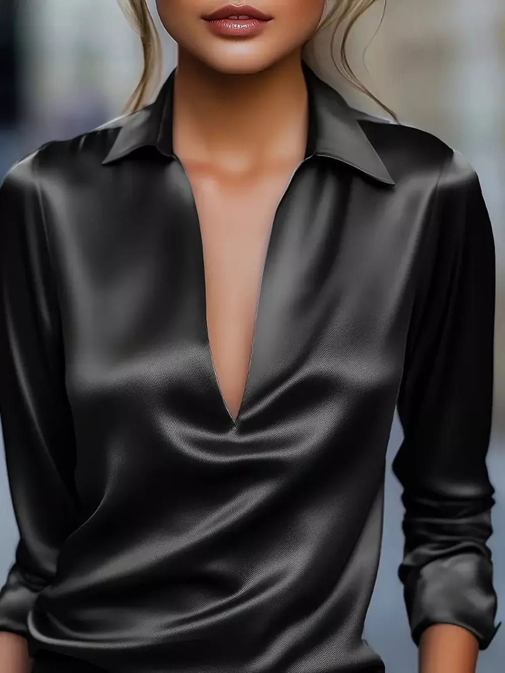 Elegant Deep V Long Sleeve Blouse, image 5