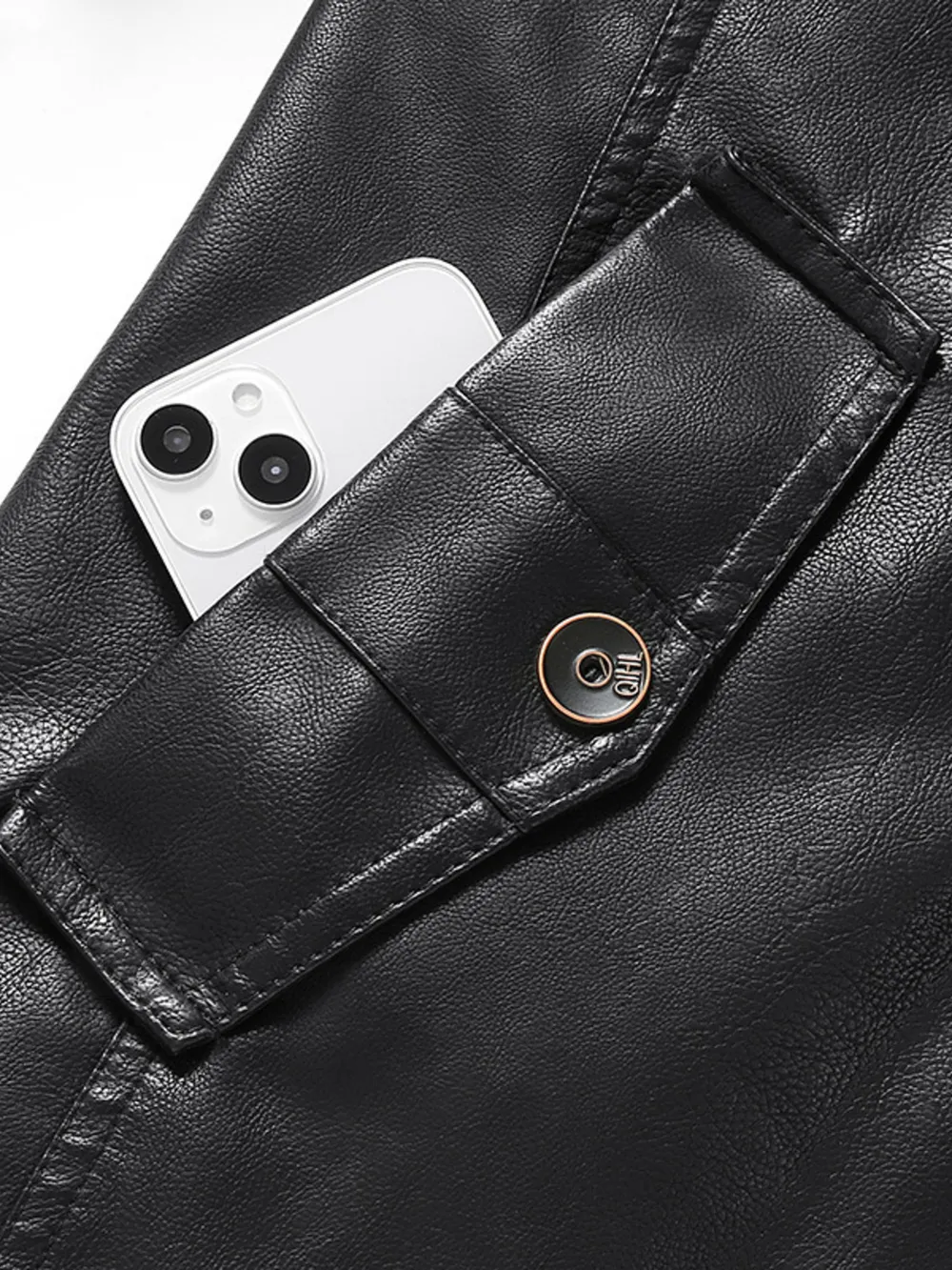 Men's Zip Up Long Sleeve Leather Jacket, image 7