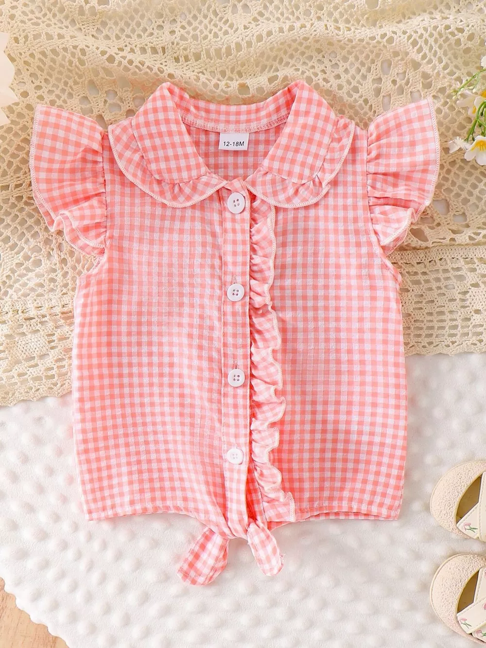 Children's Gingham Ruffle Collar Sleeveless Shirt, image 7