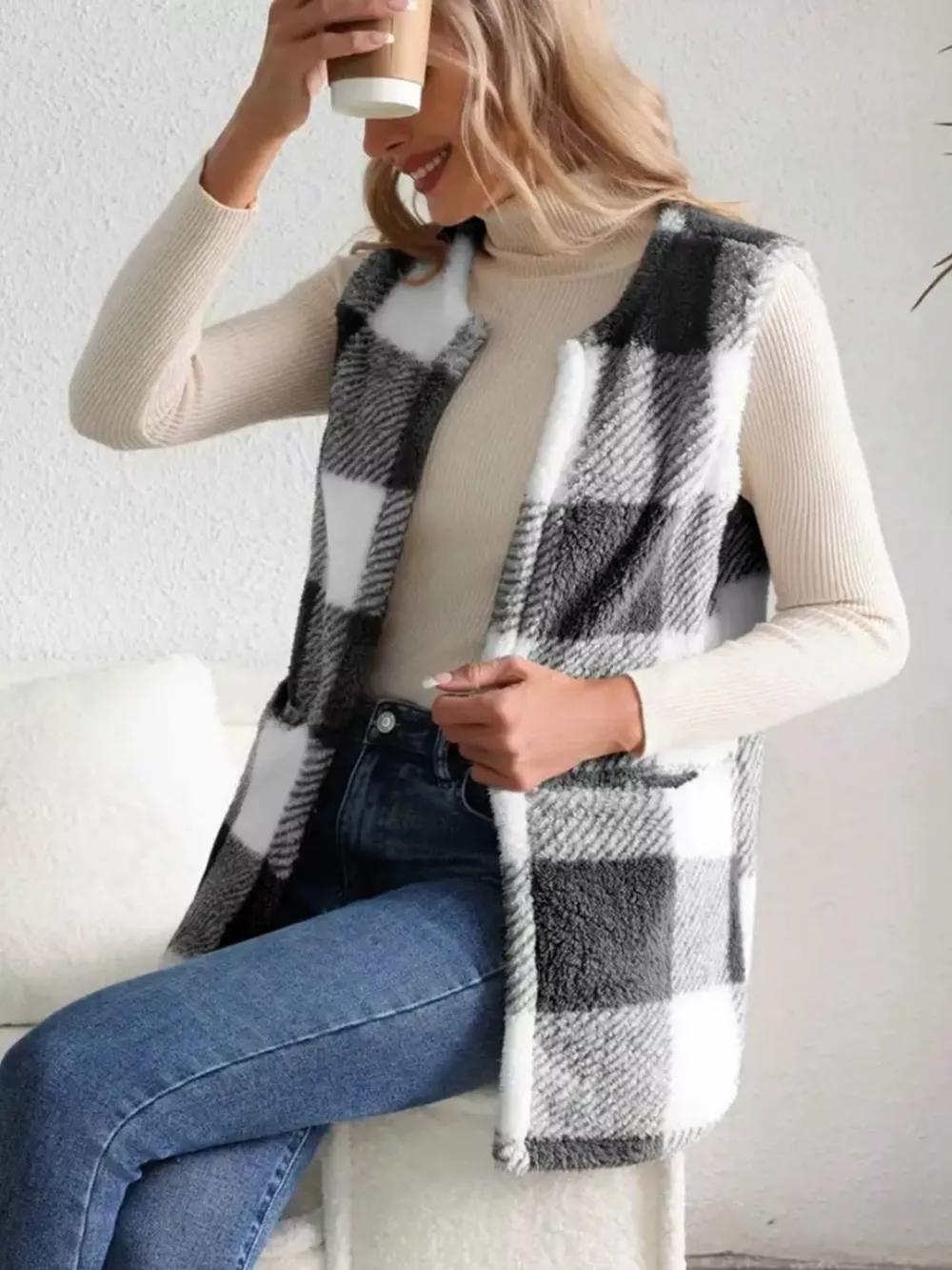 Cozy Plaid Sherpa Vest Coat, image 15
