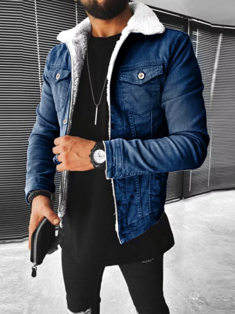 Men's Full Size Sherpa-Lined Denim Jacket Plus Size, image 2