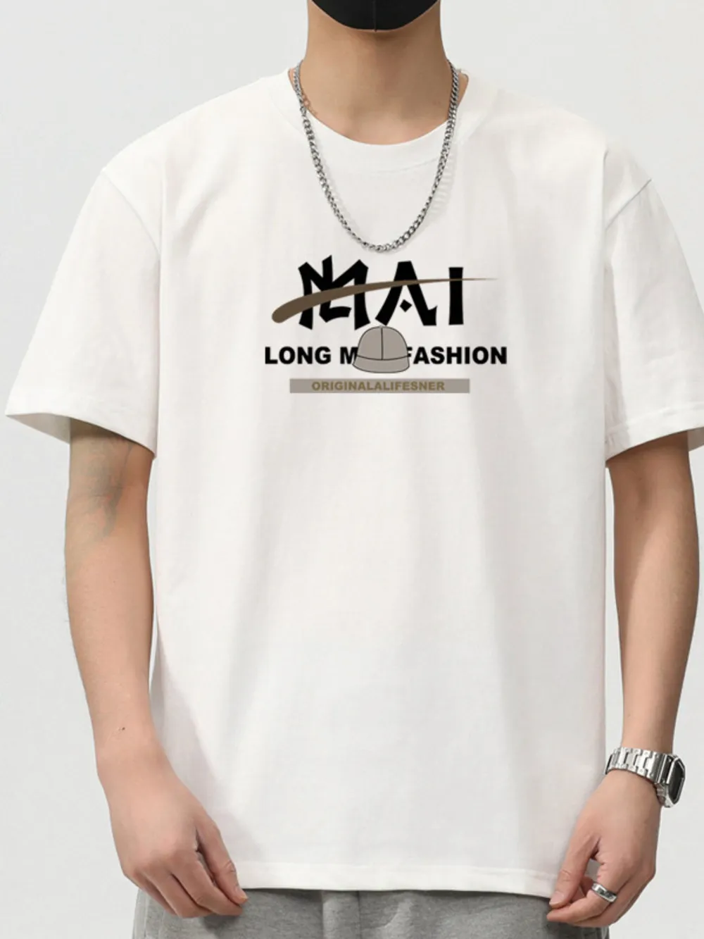 Men's Plus Size Letter Round Neck Short Sleeve T-Shirt, image 3