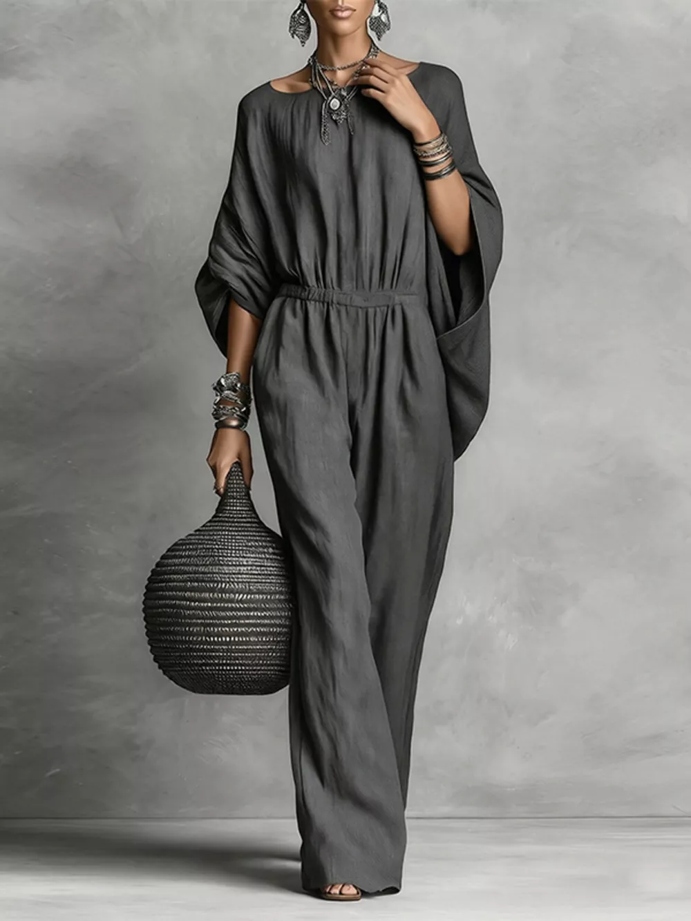 Full Size Boat Neck Batwing Sleeve Wide-Leg Jumpsuit Plus Size