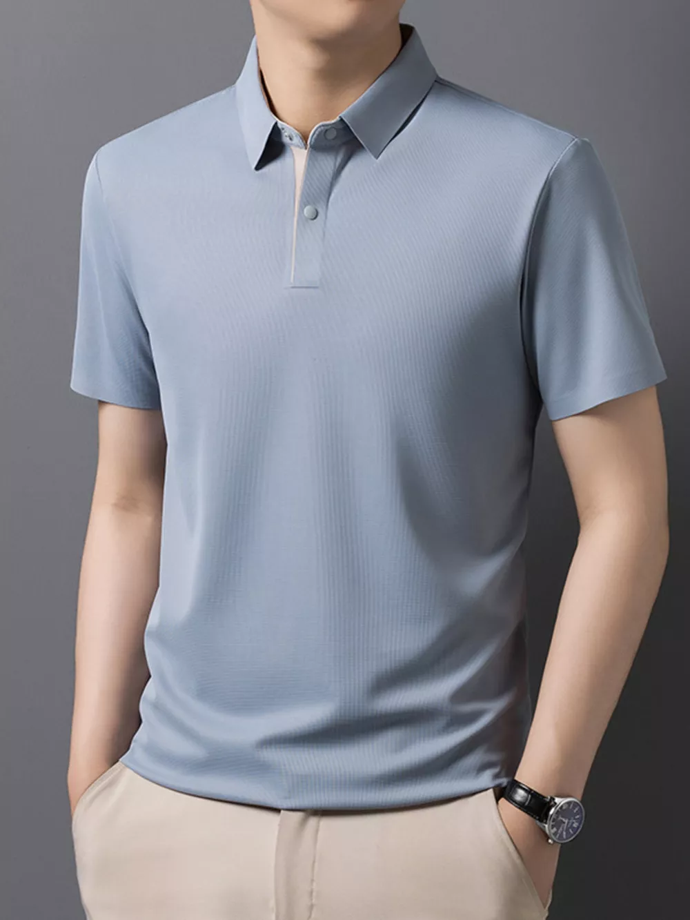Men's Plus Size Button Detail Short Sleeve Polo, image 6