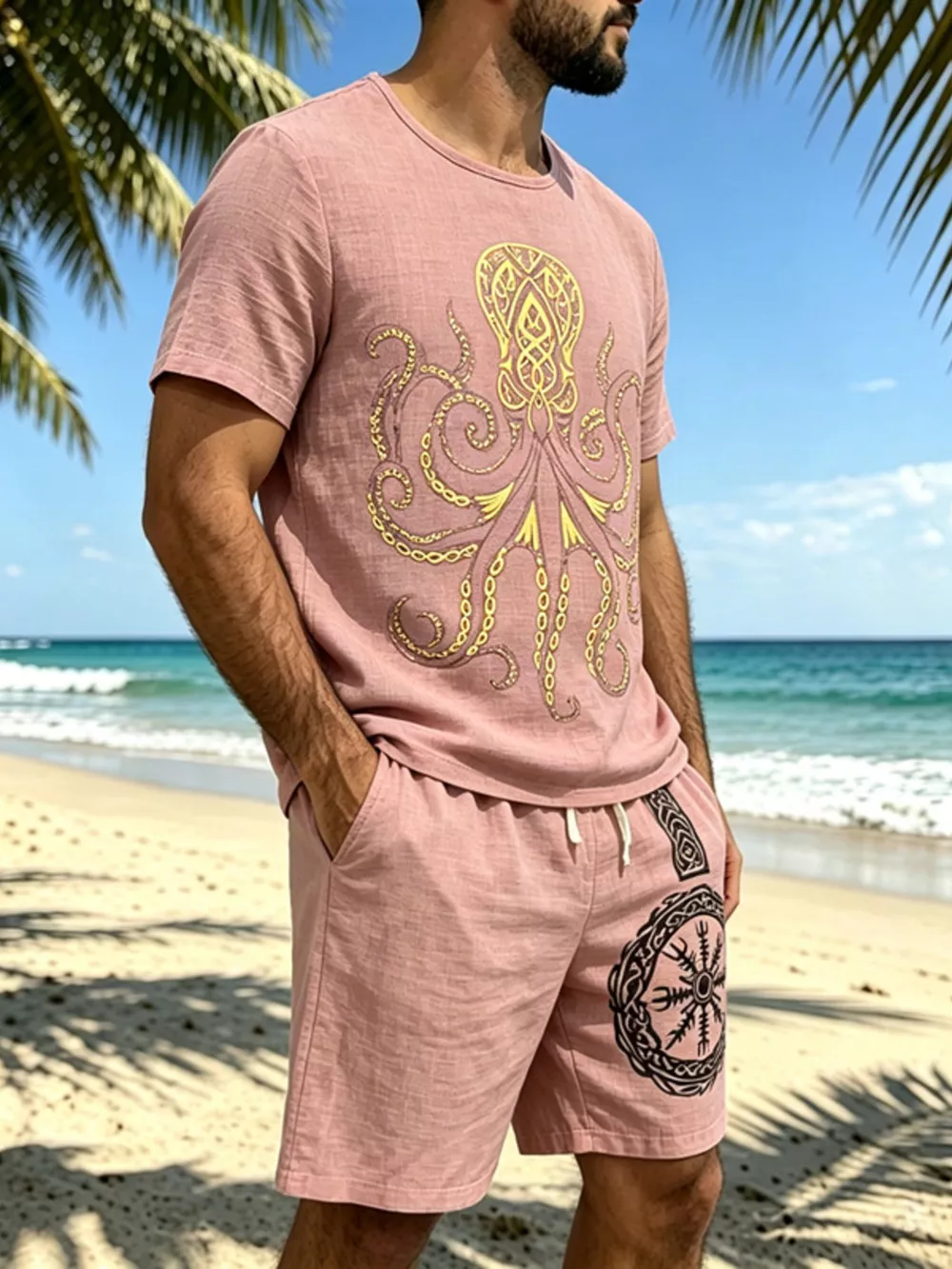 Men's Full Size Round Neck Tee and Shorts Set Plus Size, image 10