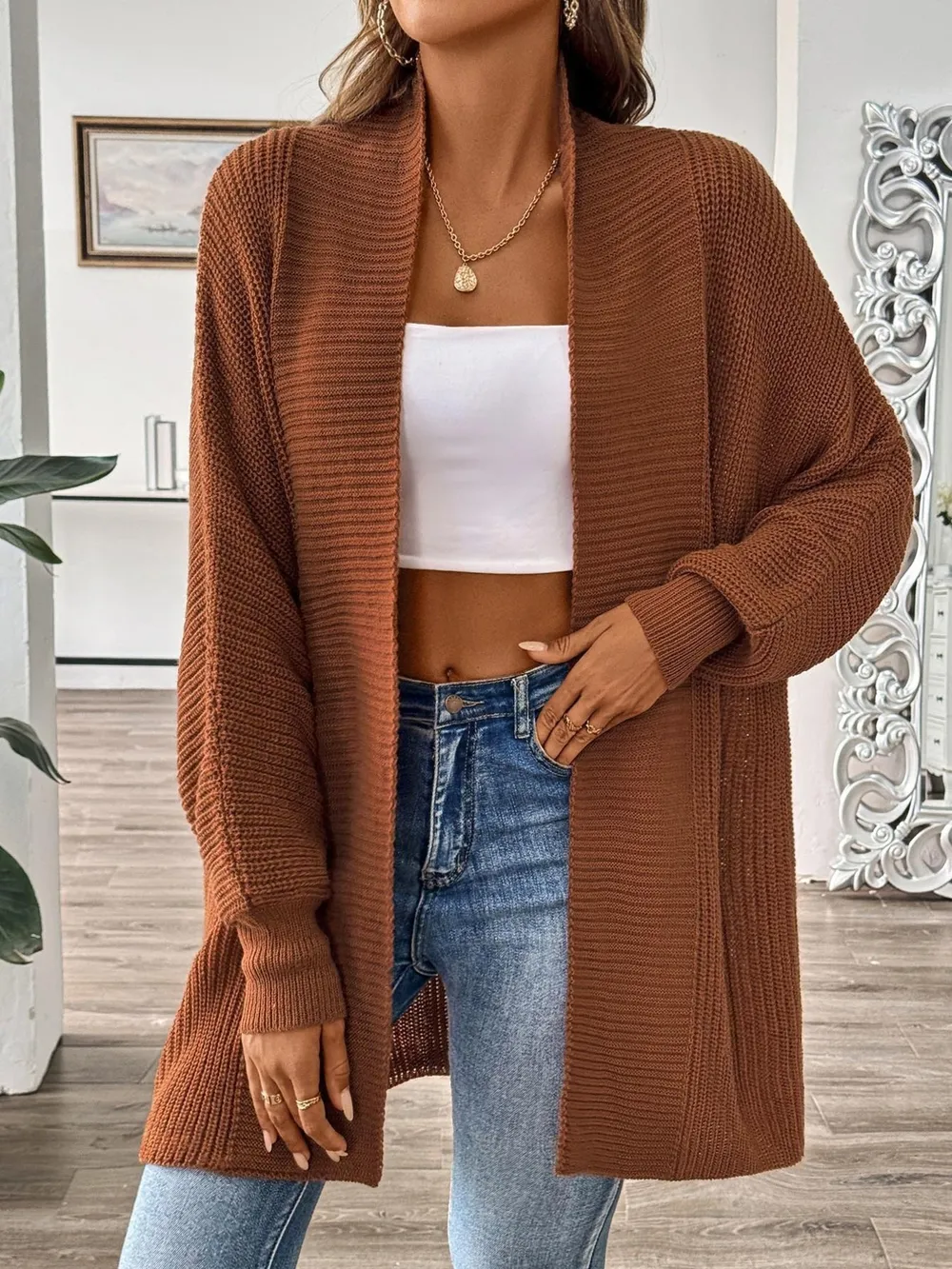 Oversized Knit Open Front Cardigan, image 5