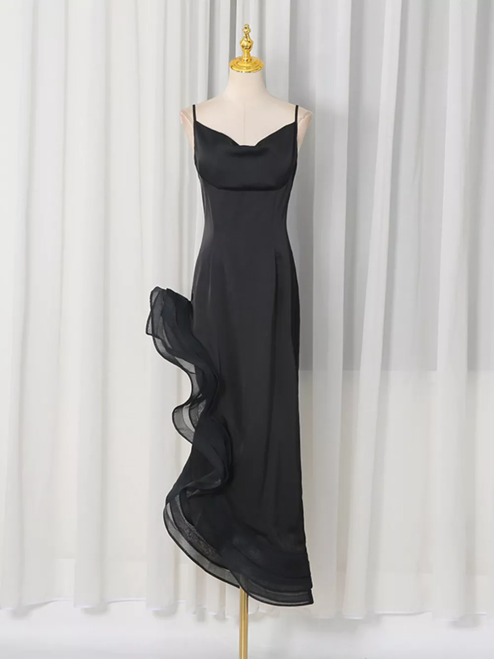 Spaghetti Strap Ruffle Slit Maxi Dress, image 4