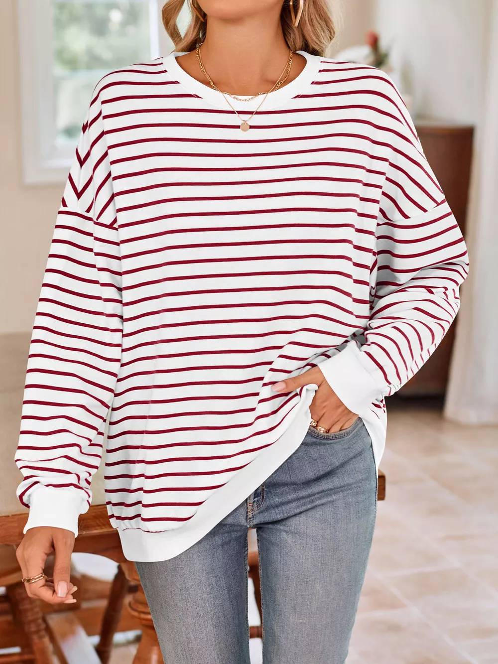 Oversized Striped Crewneck Sweatshirt, image 6