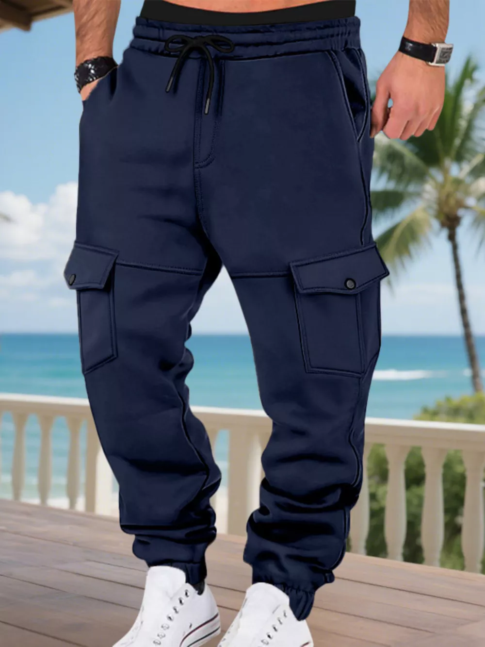 Men's Full Size Cargo Joggers with Multi-Pockets Plus Size