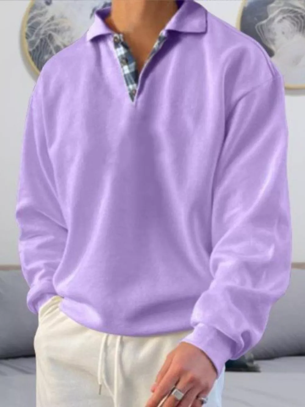 Men's Plus Size Casual Polo Collar Long Sleeve Top, image 3