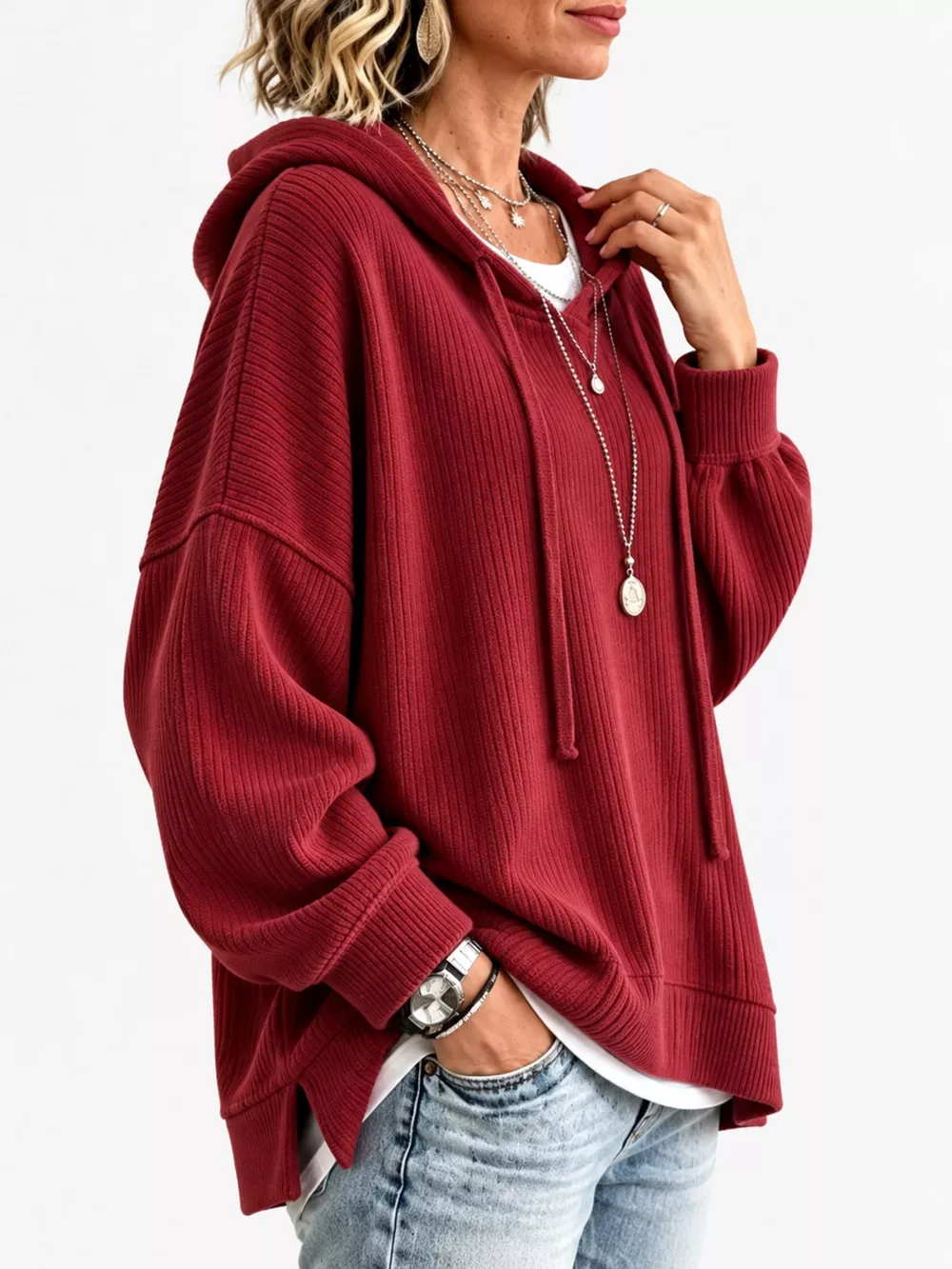 Drawstring Dropped Shoulder Hoodie, image 15