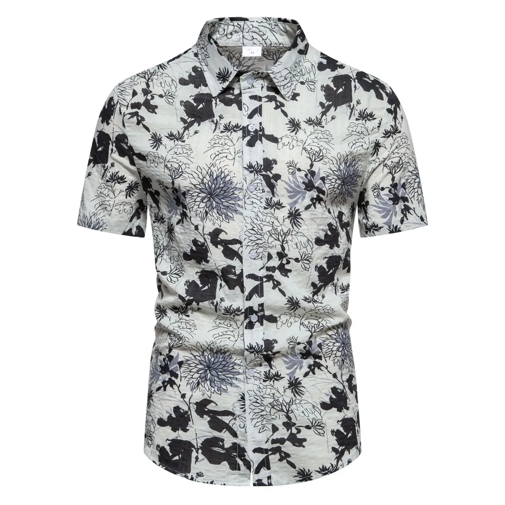 Men's Plus Size Floral Print Short Sleeve Button Down Shirt, image 4