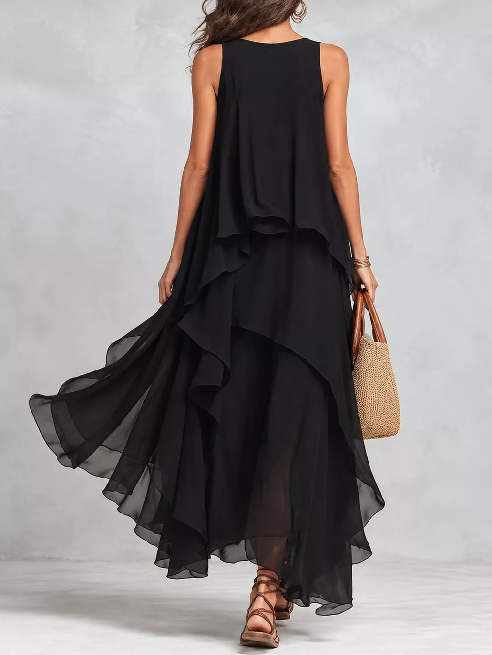 Ruffled Round Neck Sleeveless Maxi Dress, image 5