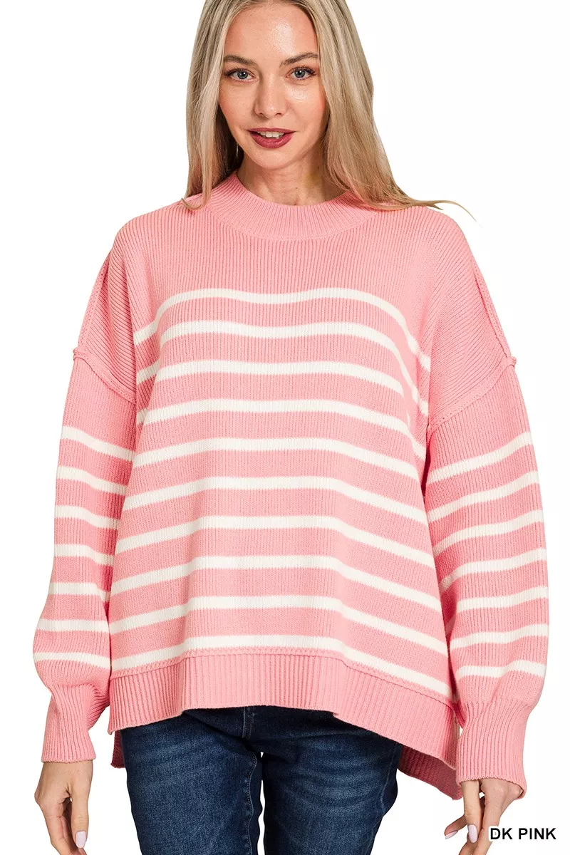 Exposed Seam Striped Oversized Sweater, image 2