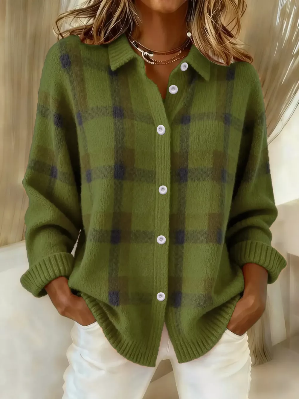 Plaid Button-Up Cardigan, image 4