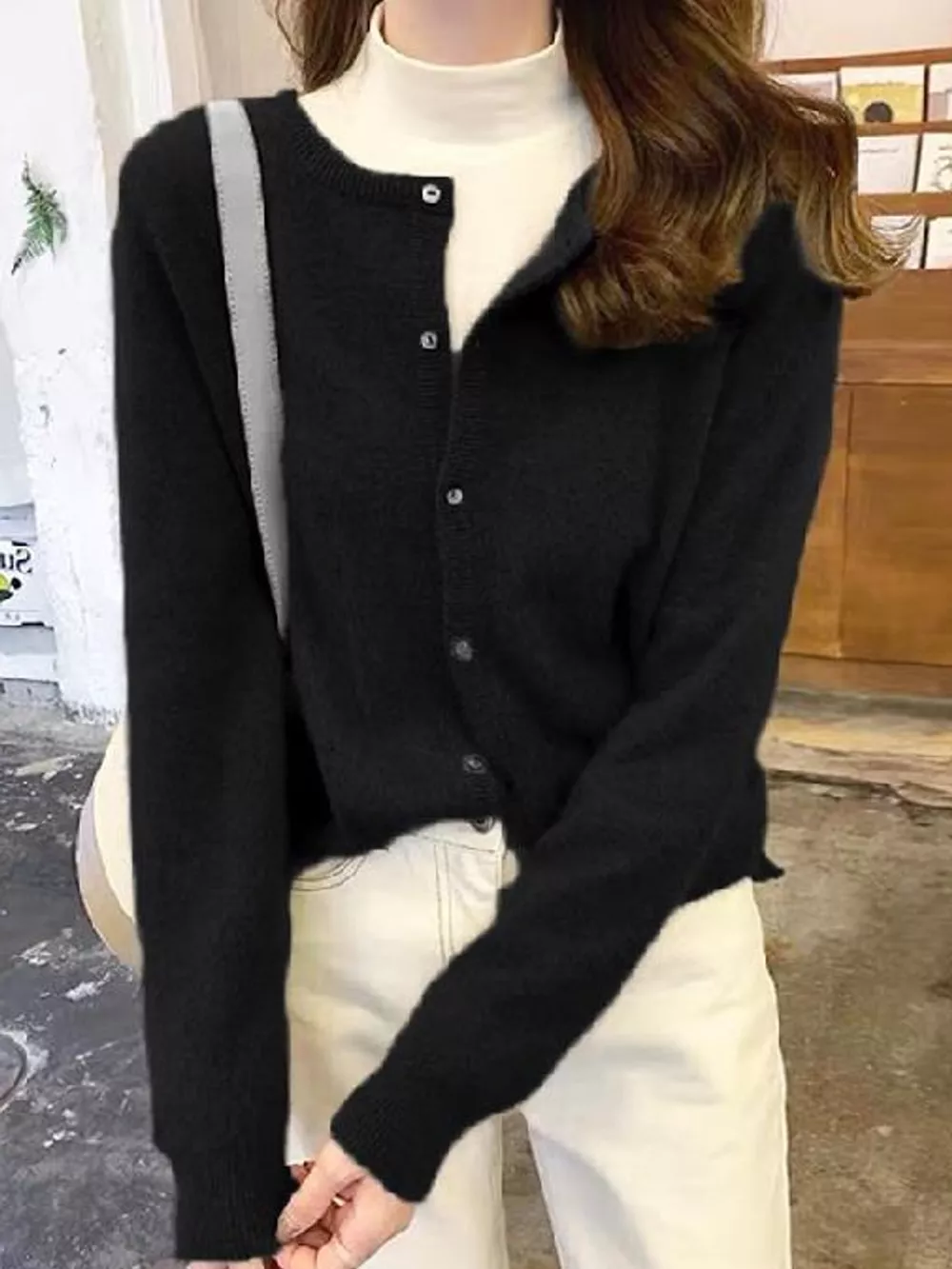 Crew Neck Button-Down Knit Cardigan, image 9