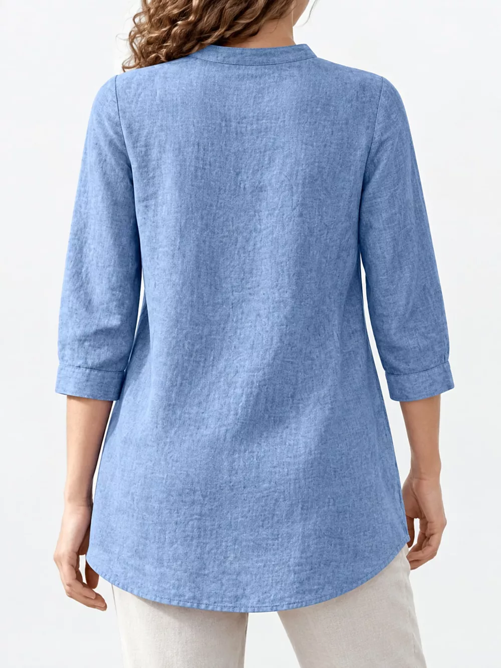 Full Size Button Detail 3/4 Sleeve Blouse Plus Size, image 22