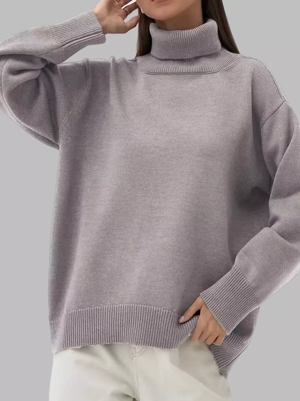 Turtleneck Dropped Shoulder Sweater, image 3