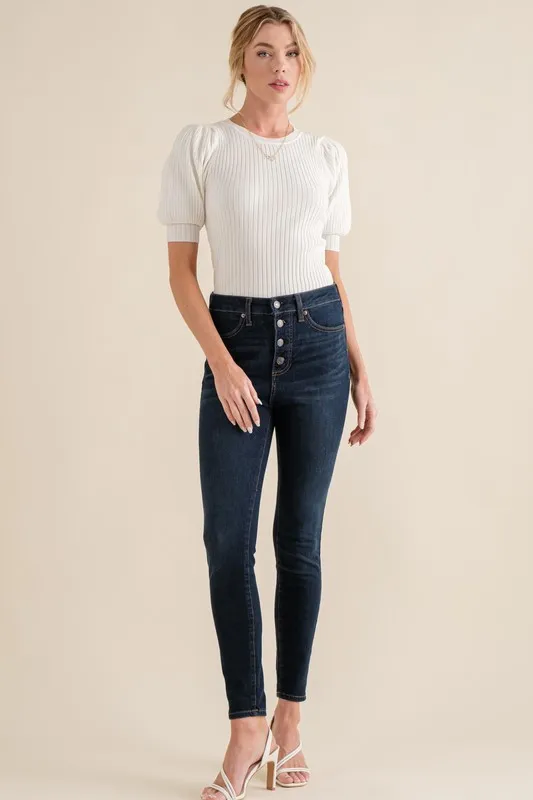 Puffed Half Sleeve Rib Basic Bodysuit, image 2