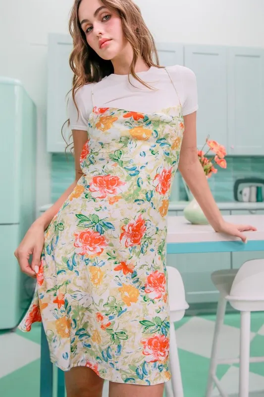 Floral Cowl Neck Flirty Satin Mini Dress, image 8