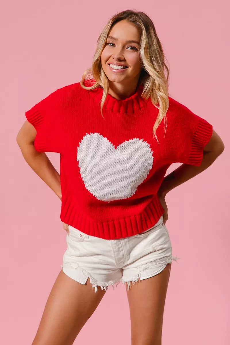 Rib Banded Heart Pattern Valentines Sweater, image 8