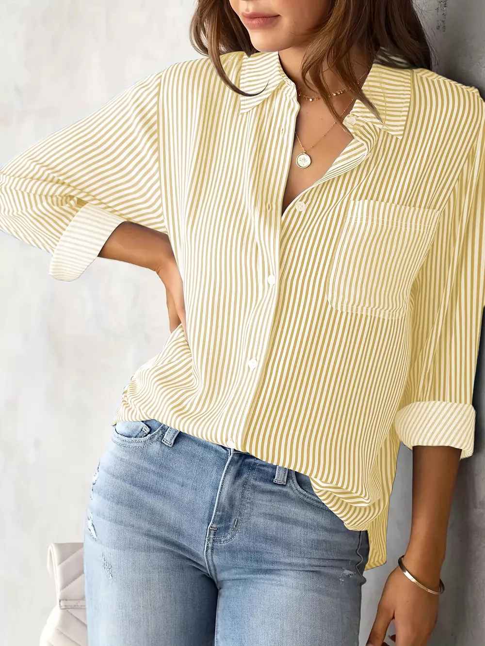 Full Size Striped Button-Down Long Sleeve Shirt Plus Size, image 32