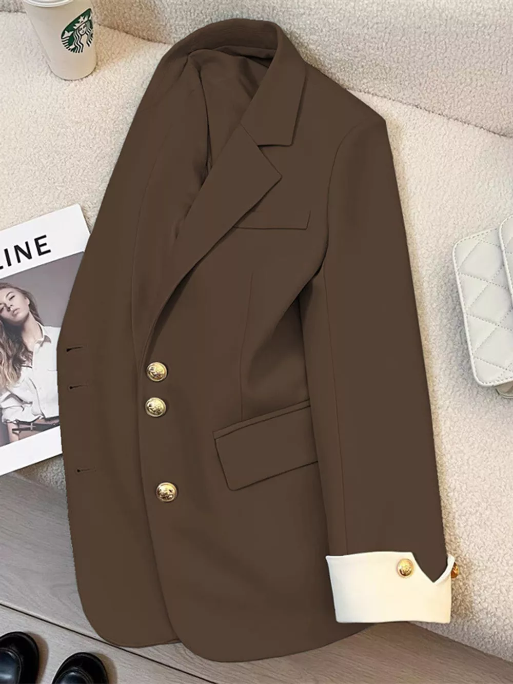 Full Size Single-Breasted Blazer with Gold Button Accents Plus Size, image 15