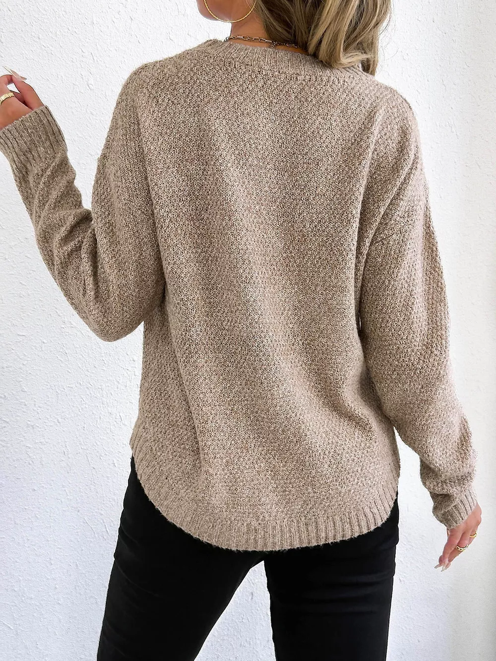 Textured Knit Relaxed Fit Round Neck Sweater, image 6