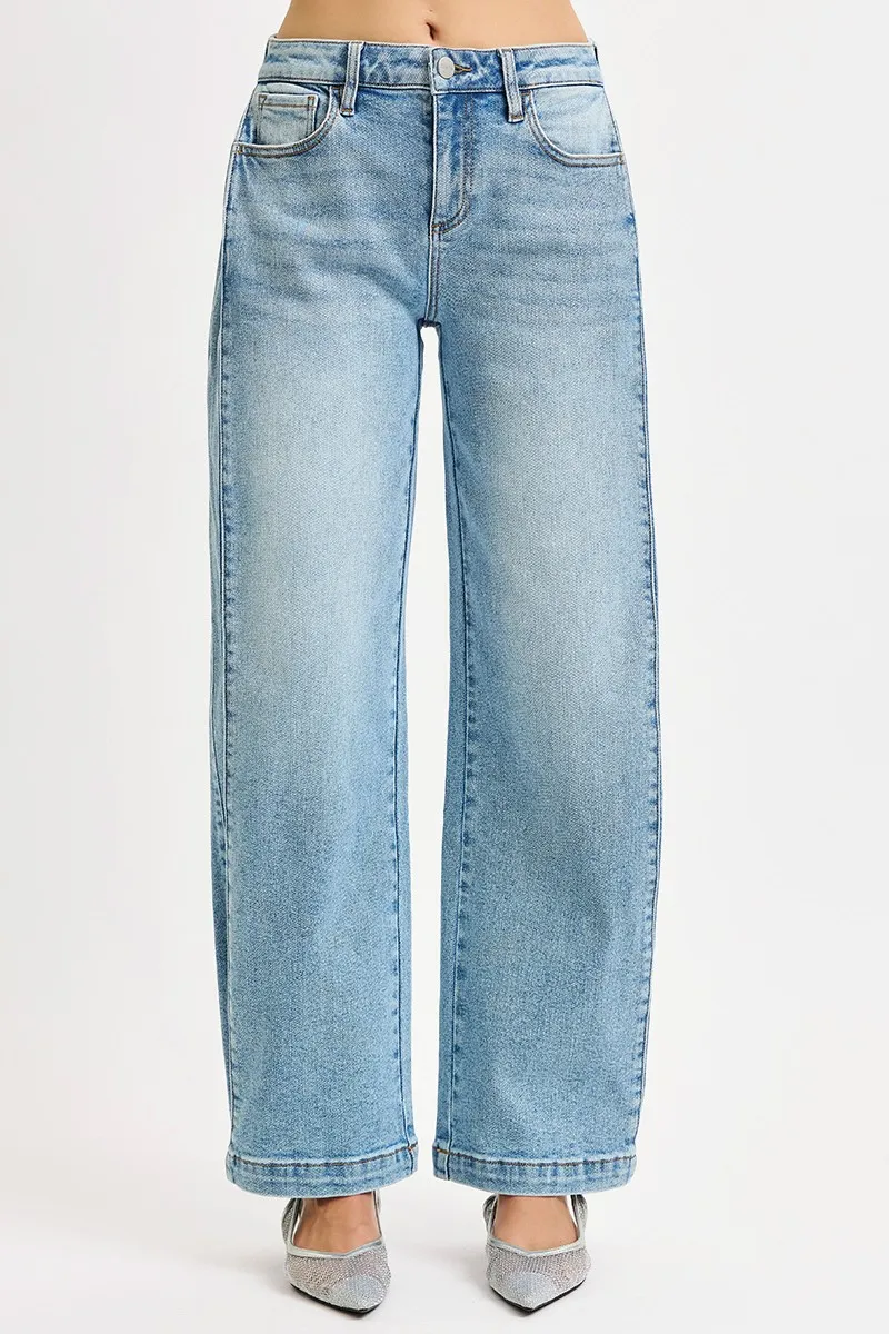 Mid Rise Wide Barrel Transferable Leg Snap Jeans, image 2
