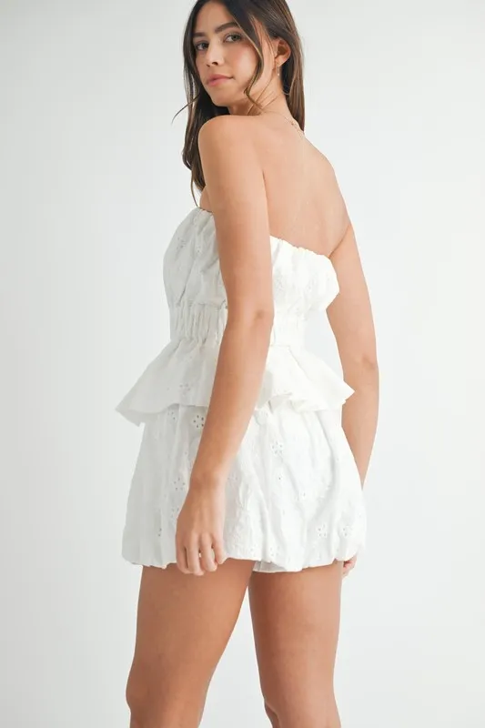 Floral Eyelet Lace Tube Top and Short Set, image 2