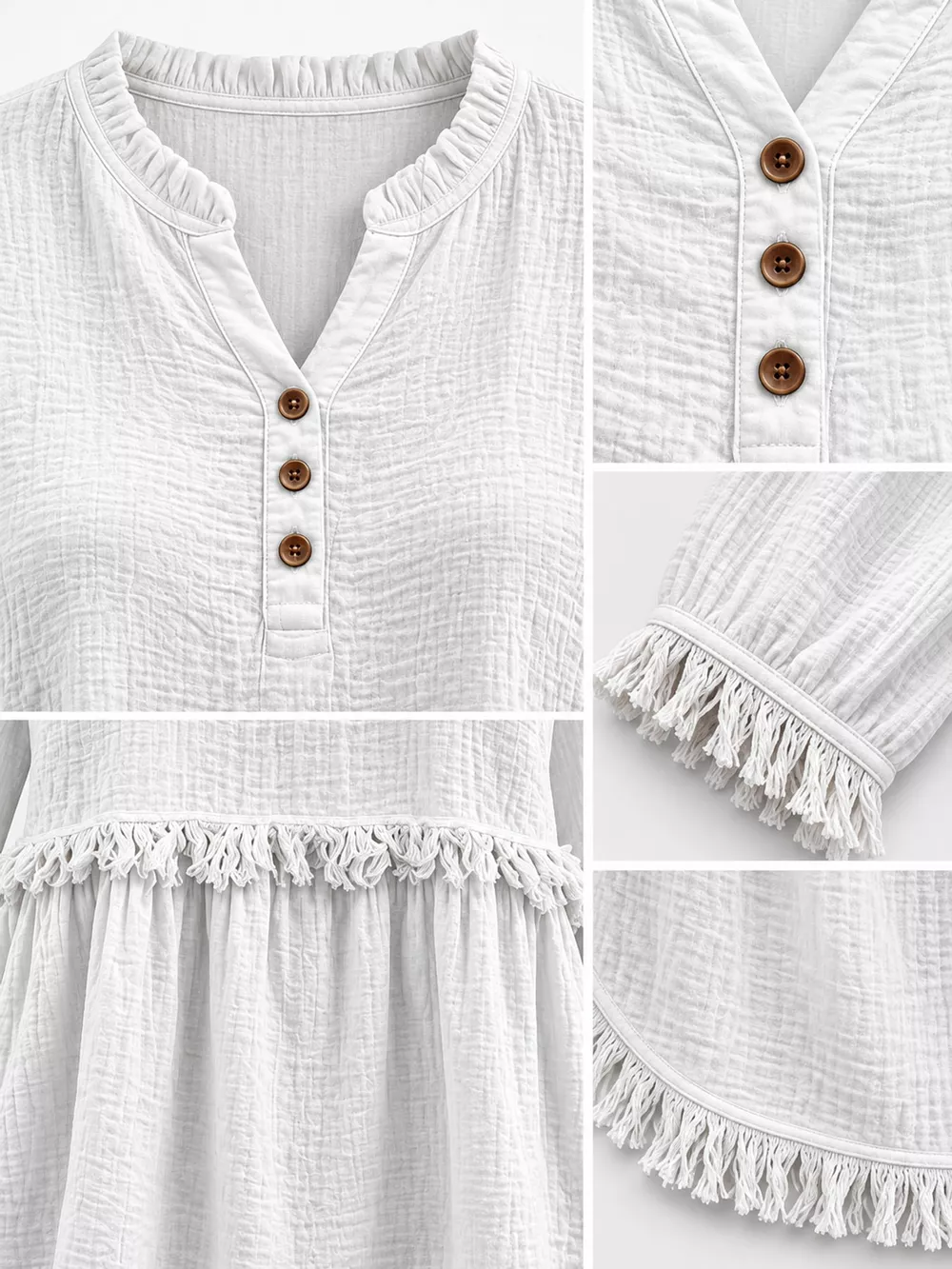 Full Size Frayed Hem Button Detail Blouse Plus Size, image 50